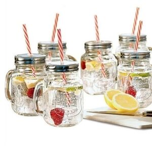Estilo Glass Mason Jar Drinking Mugs with Straws 16 Oz - Set of 6